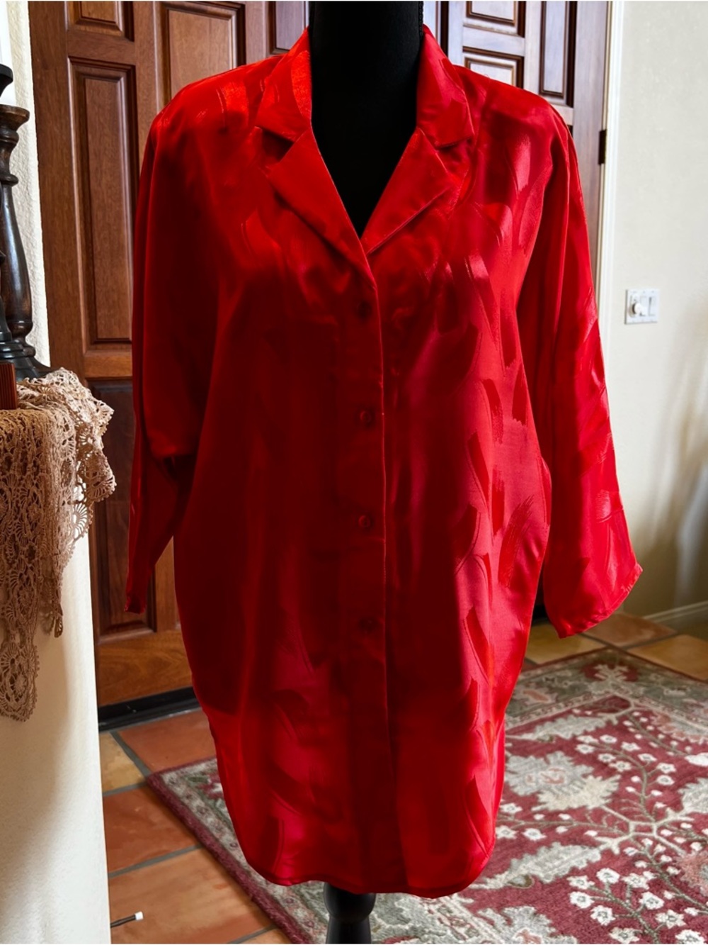 1970s Vintage Lori Of California Red Top Button Down Blouse Size L